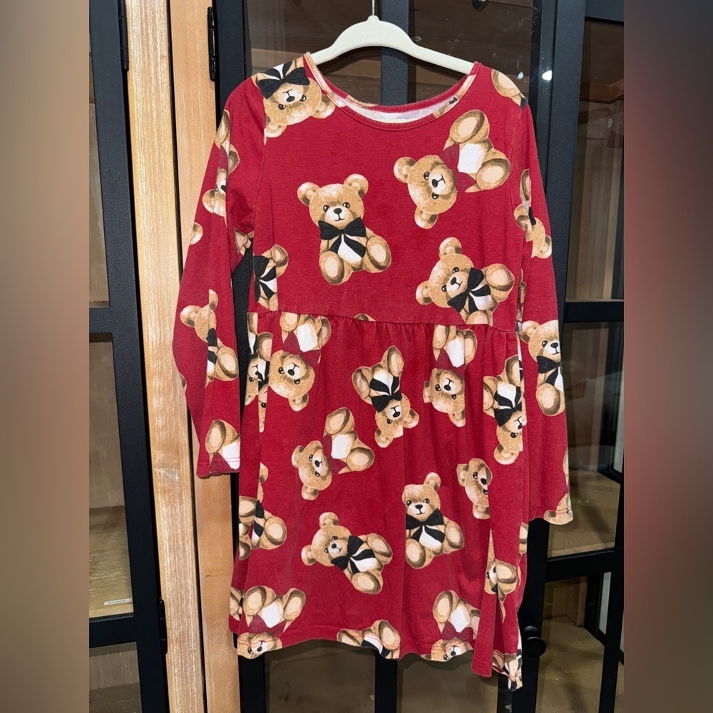 H&M kids teddy bears jersey dress toddler girl long sleeve cotton bow valentines